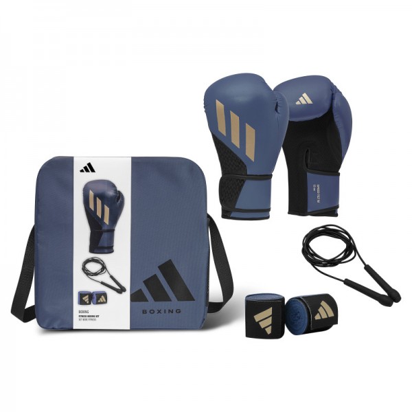 Боксерский набор Adidas (перчатки, бинты, скакалка) | синий | ADIKITW
