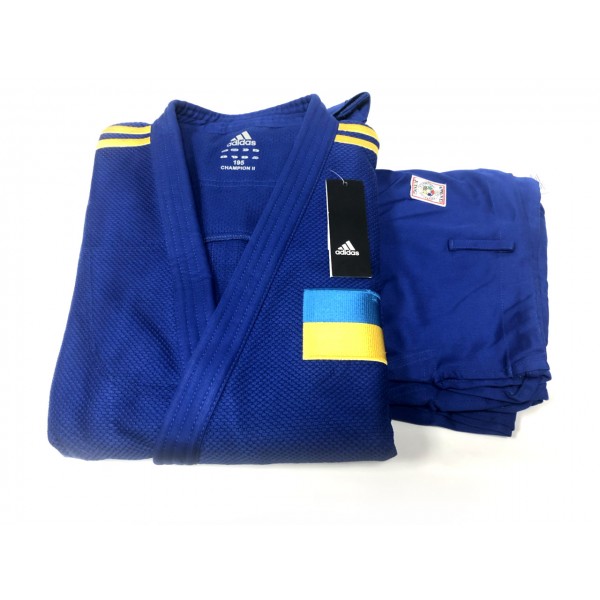 Кімоно для дзюдо Champion II з ліцензією IJF | синій/жовті смуги | ADIDAS J-IJFB-SMU-AD0005176